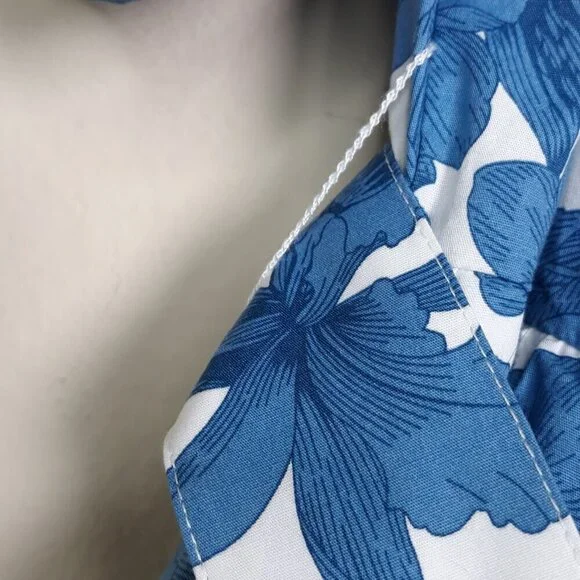 Joie Blue Large Floral Puff Sleeve Belted Mini Dress 8 Coquette Romantic - Picture 7 of 9